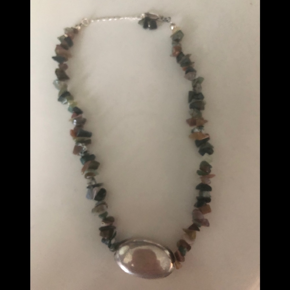 Stone Necklace with Oval Sterling Center